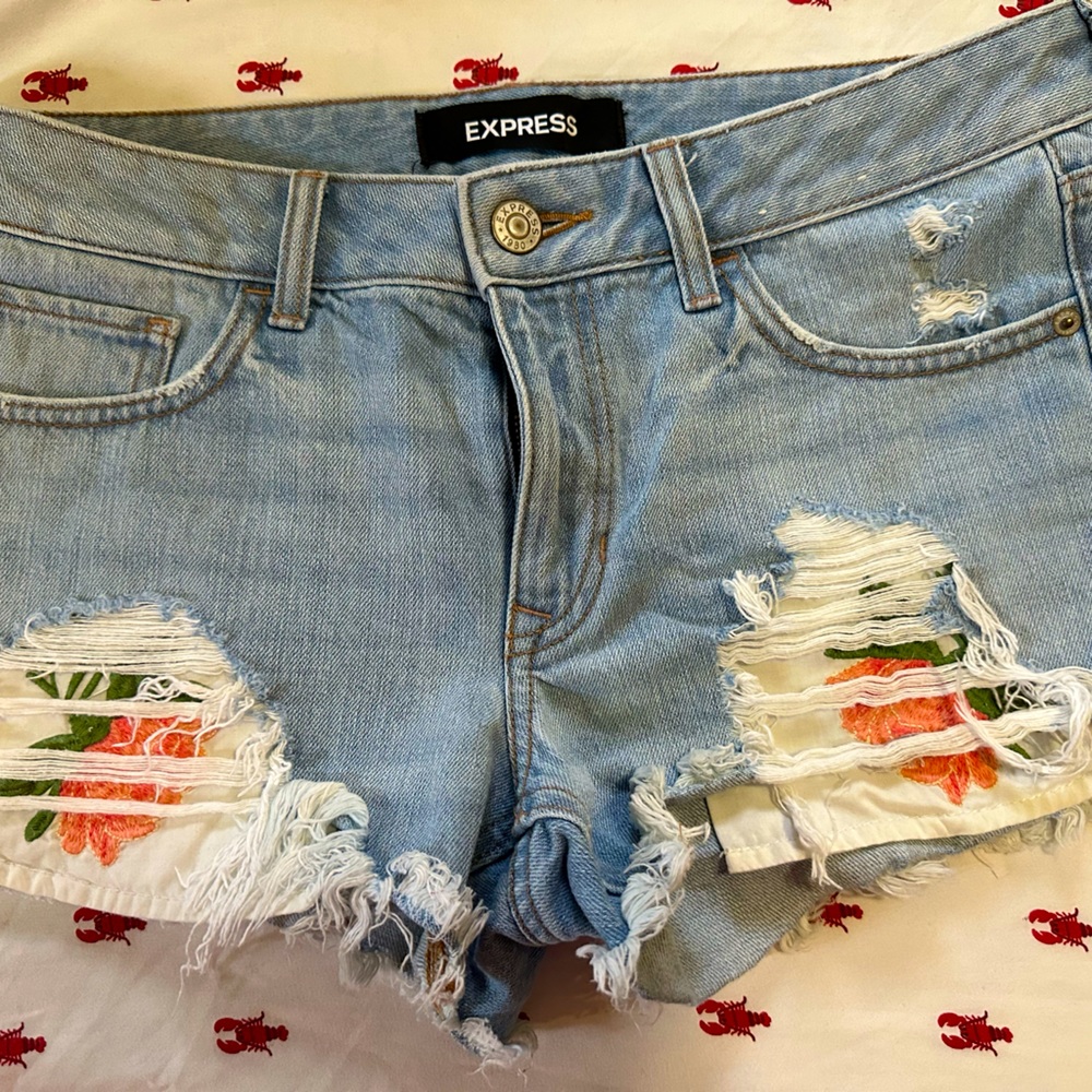 Express Floral Embroidered Distressed shorts